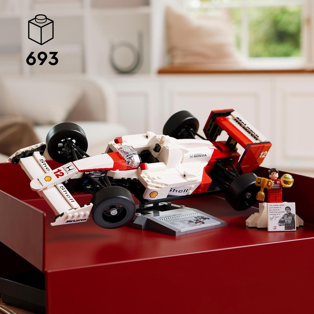 Icons Mclaren MP4/4 & Ayrton Senna Vehicle Set, F1 Race Car Model Kit for Adults to Build with Race Driver Minifigure, Home or Office Desk Décor, Formula One Birthday Gifts for Men & Women 10330