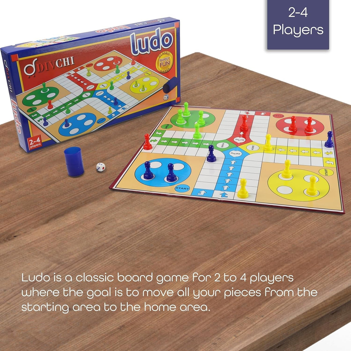 Ludo Game - Traditional Ludo Board Game Set for Kids & Adults Indoor Fun - 1 X Folding Ludo Board, 16 X Ludo Counters, 1 X Dice, 1 X Shaker - Indoor Games