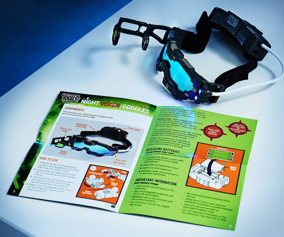 ! Night Vision Goggles for Kids - for Fun Night Missions - Lightweight, Flip Out Scope, 2X Magnification, Twin LED Beams, Blue Lenses, 6+ Years, ‎20 X 10 X 5.5 Cm (SM55) , Black