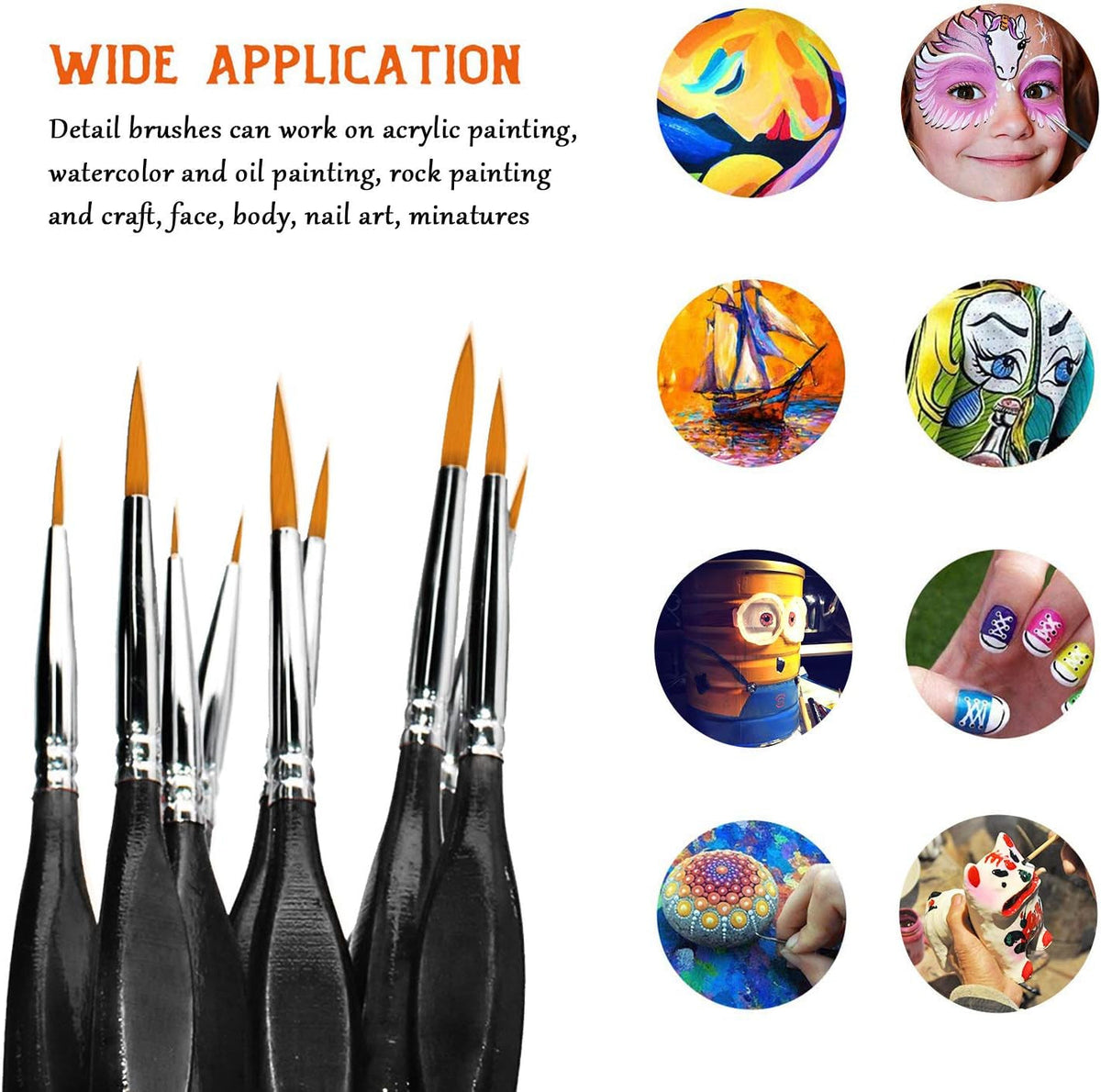 Detail Paint Brush Set,  9Pcs Thin Brushes for Fine Detailing & Art Painting - Acrylic,Watercolor, Oil Miniatures, Scale Models, Airplane Kits, Nail, Line Drawing