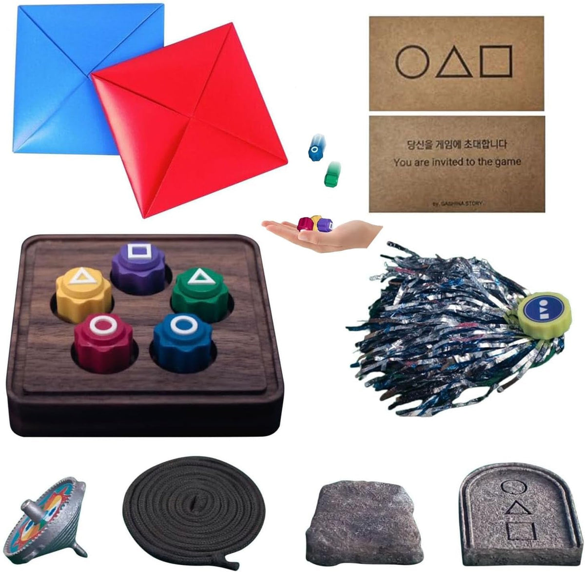 Gonggi Korean Traditional Play Game Set, Family Travel Games- Jebi Chagi, Gong-Gi, Biseokchigi, Paeng-Y, DDAKJI, Portable & Durable Gonggi Folk Game Set for TV Fans