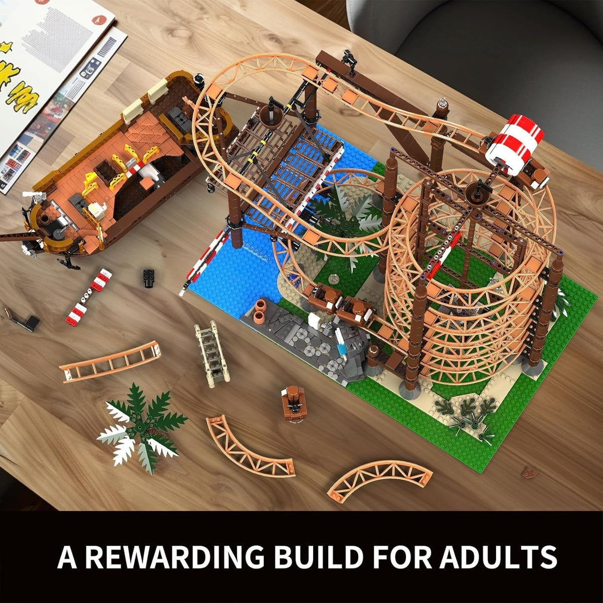 11013 Looping Roller Coaster Building Kit, Funfair Theme Park Building Kit with Roller Coaster and Pirate Ship, Model Kit for Adults (2174 Pieces)