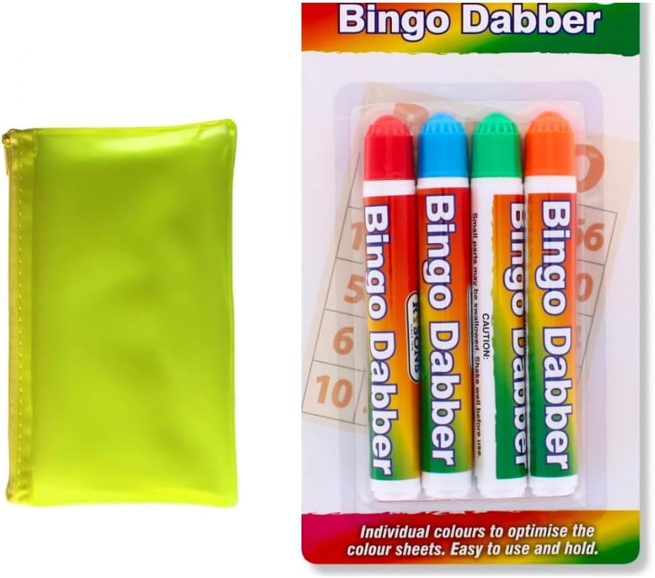 Bingo Dabber Dot Pens with Pencil Case | 4 Colourful Pens and 1 Case | Perfect Family Fun Activity Childrens Homework Pen, Activity Dot Pens and Bingo