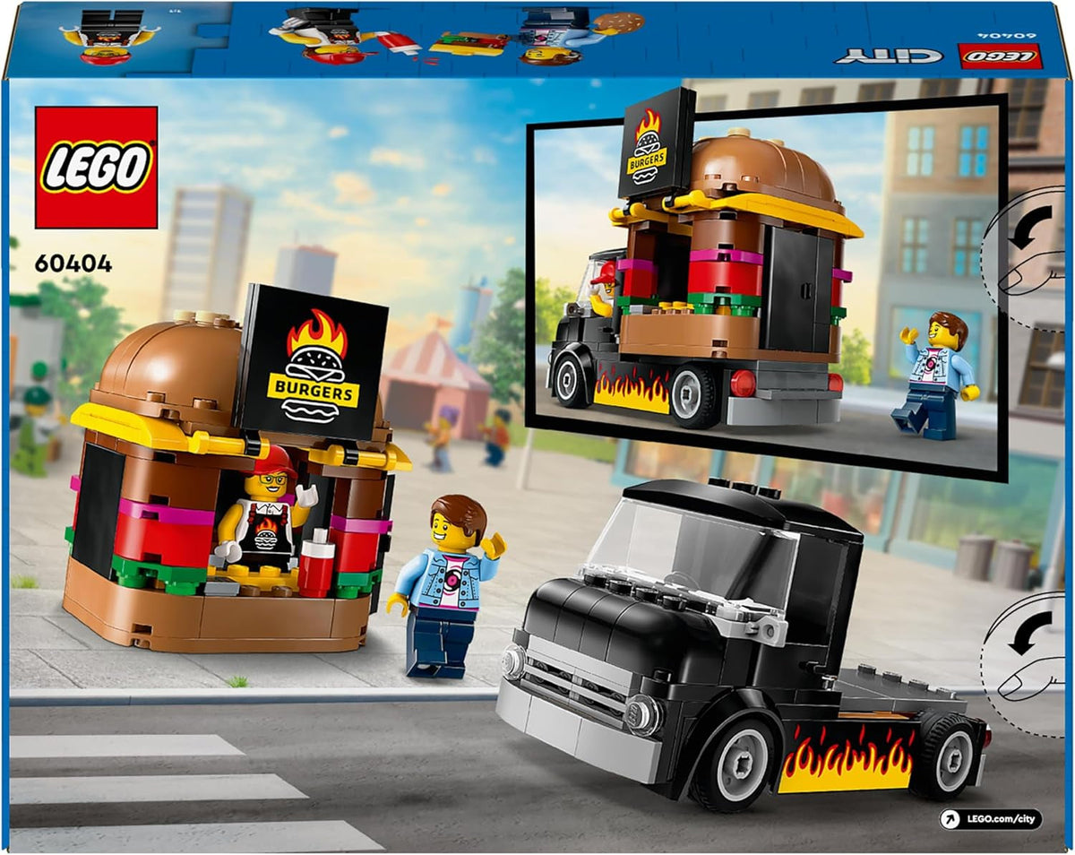 City Burger Van, Food Truck Toy for 5 plus Year Old Boys & Girls, Vehicle Building Toys, Kitchen Playset with Vendor Minifigure and Accessories, Imaginative Play Gifts for Kids 60404
