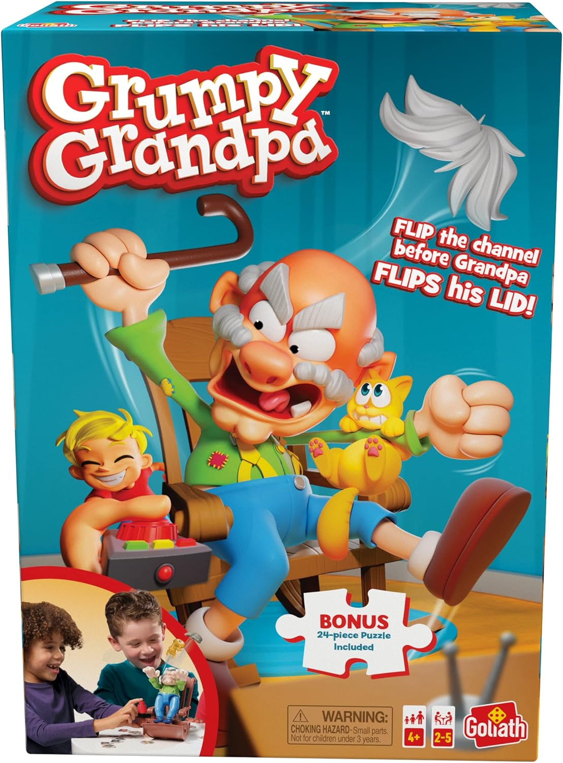 Grumpy Grandpa Game - Flip the Channel before Grandpa Flips His Lid - Ages 4 and Up, 2-4 Players - Includes a 24-Piece Puzzle