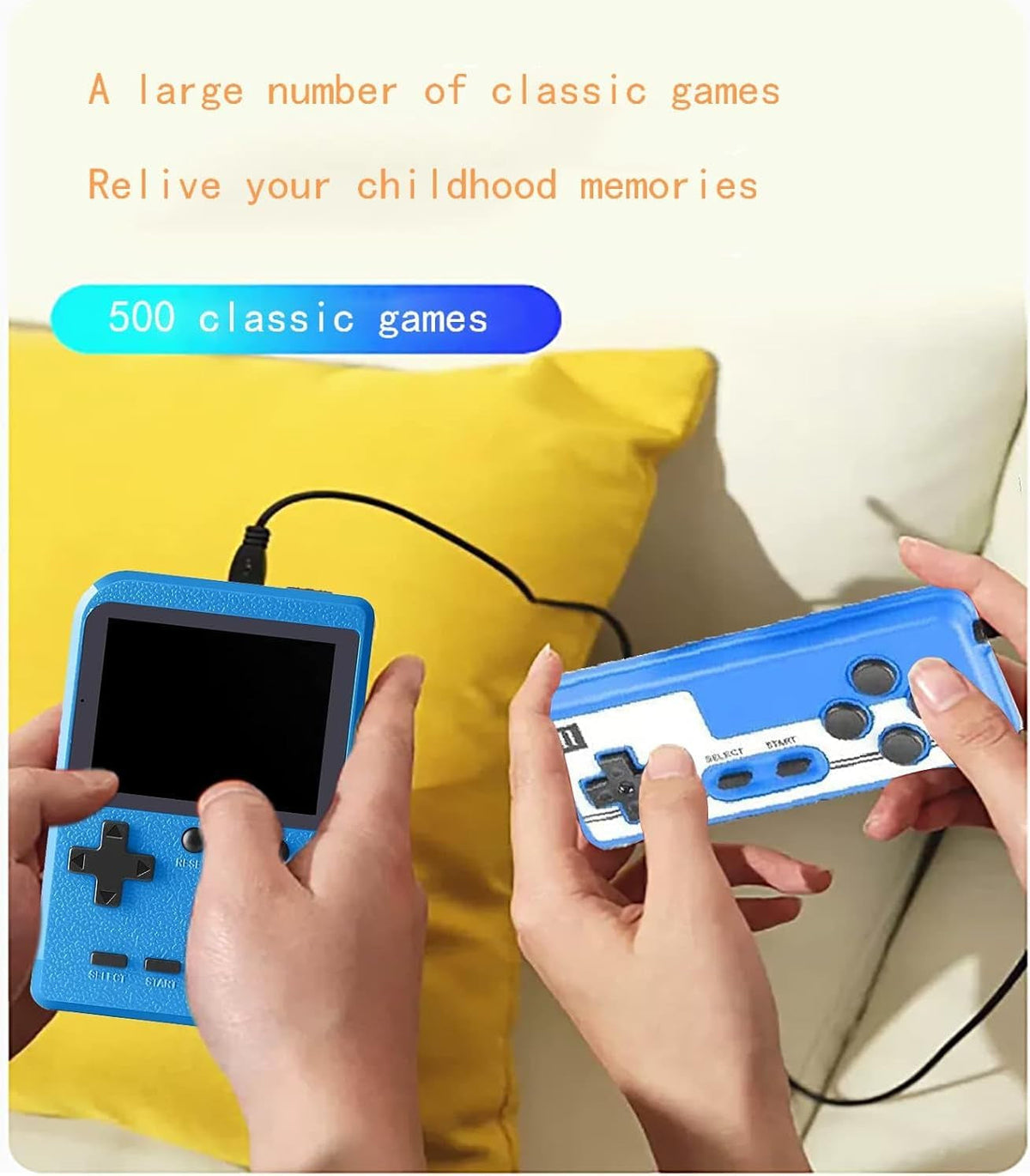 Handheld Games Console Portable- Mini Retro Game Console with 500 Classical FC Games Support for Connecting TV & Two Players, 3.0-Inches Screen 1020Mah Rechargeable Battery, Gift for Kids Adult