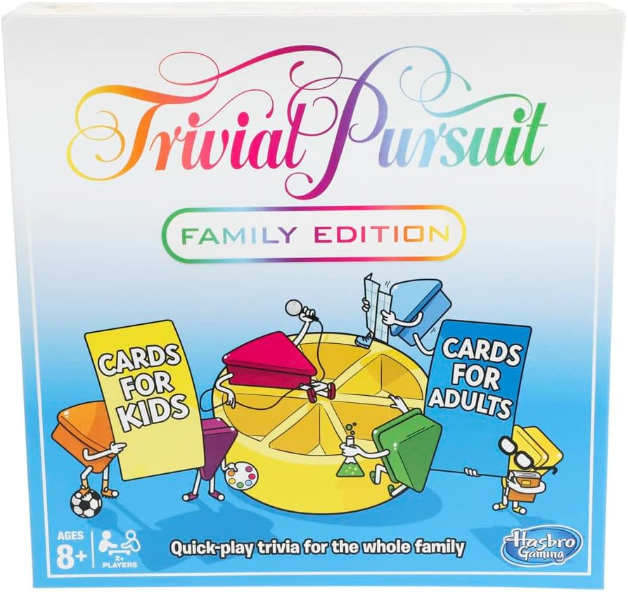 Trivial Pursuit, Family Edition, Trivia Board Game for 2 Players or More, Party Games for 8+ Year Old Boys and Girls