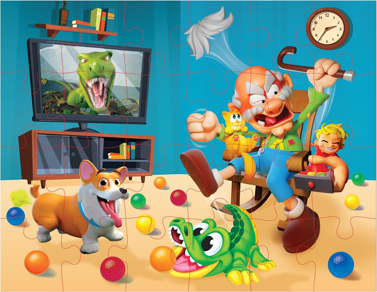 Grumpy Grandpa Game - Flip the Channel before Grandpa Flips His Lid - Ages 4 and Up, 2-4 Players - Includes a 24-Piece Puzzle
