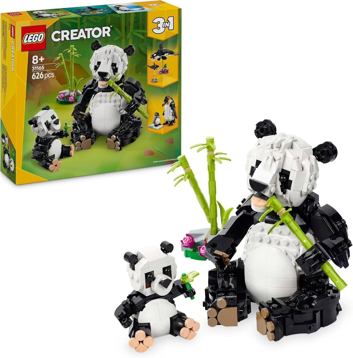 Creator 3In1 Wild Animals: Panda Family Toy - Transforms into Penguin Figures or Orca Whale Toys - Building Set for Nature-Loving 8+ Year Old Girls & Boys - Creative Birthday Gift - 31165