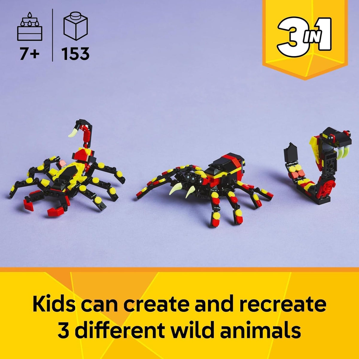 Creator 3In1 Wild Animals: Surprising Spider Toy - Transforms into a Scorpion Figure or a Snake - Building Set for Nature-Loving 7+ Year Old Boys & Girls - Creative Birthday Gift - 31159