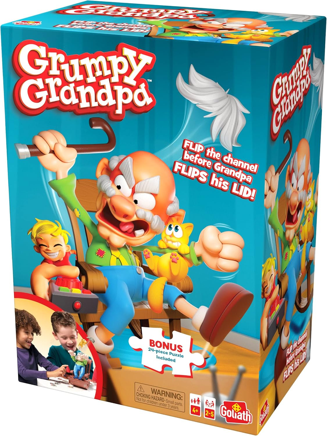 Grumpy Grandpa Game - Flip the Channel before Grandpa Flips His Lid - Ages 4 and Up, 2-4 Players - Includes a 24-Piece Puzzle