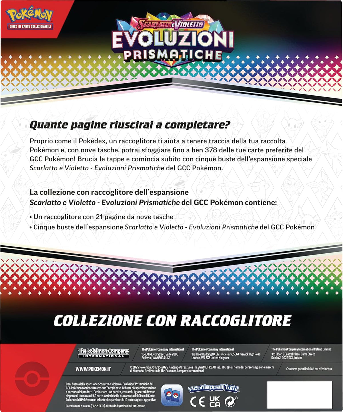 TCG Scarlet and Violet Collection - Prismatic Evolutions, Collection with Expansion Binder, 378 Pocket Binder and Five Expansion Packs