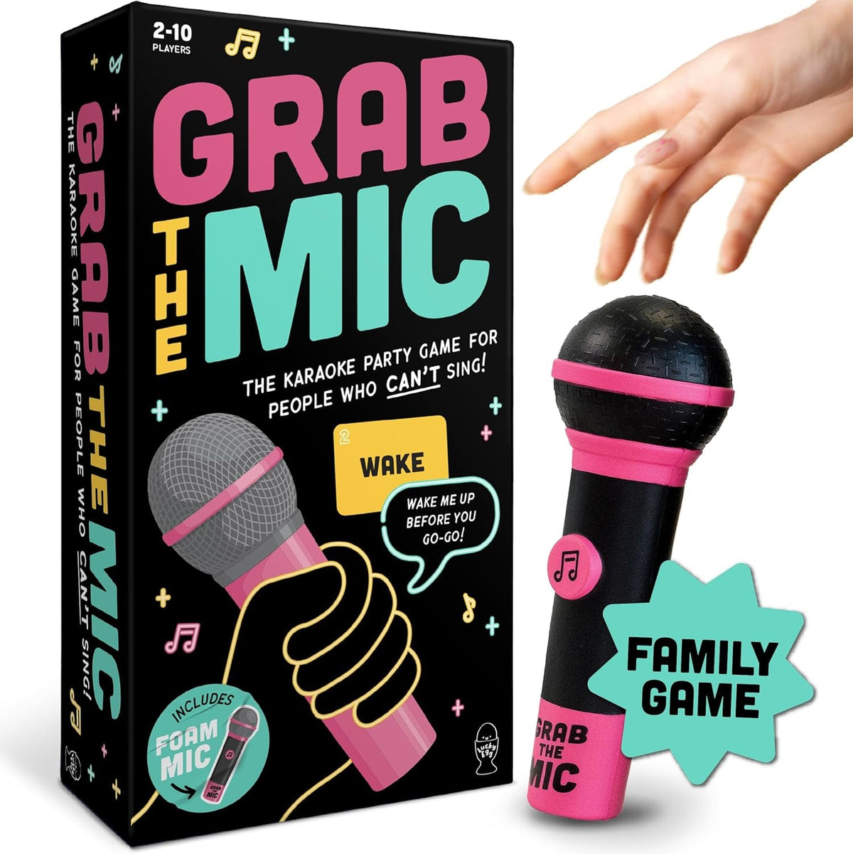 Grab the Mic - the Family Karaoke Game 8+ Year Olds, 2-10 Players - Board Game for Bad Singers - 250 Lyric Cards for Fun Hilarious Games Night, Birthday Party, Kids Gift