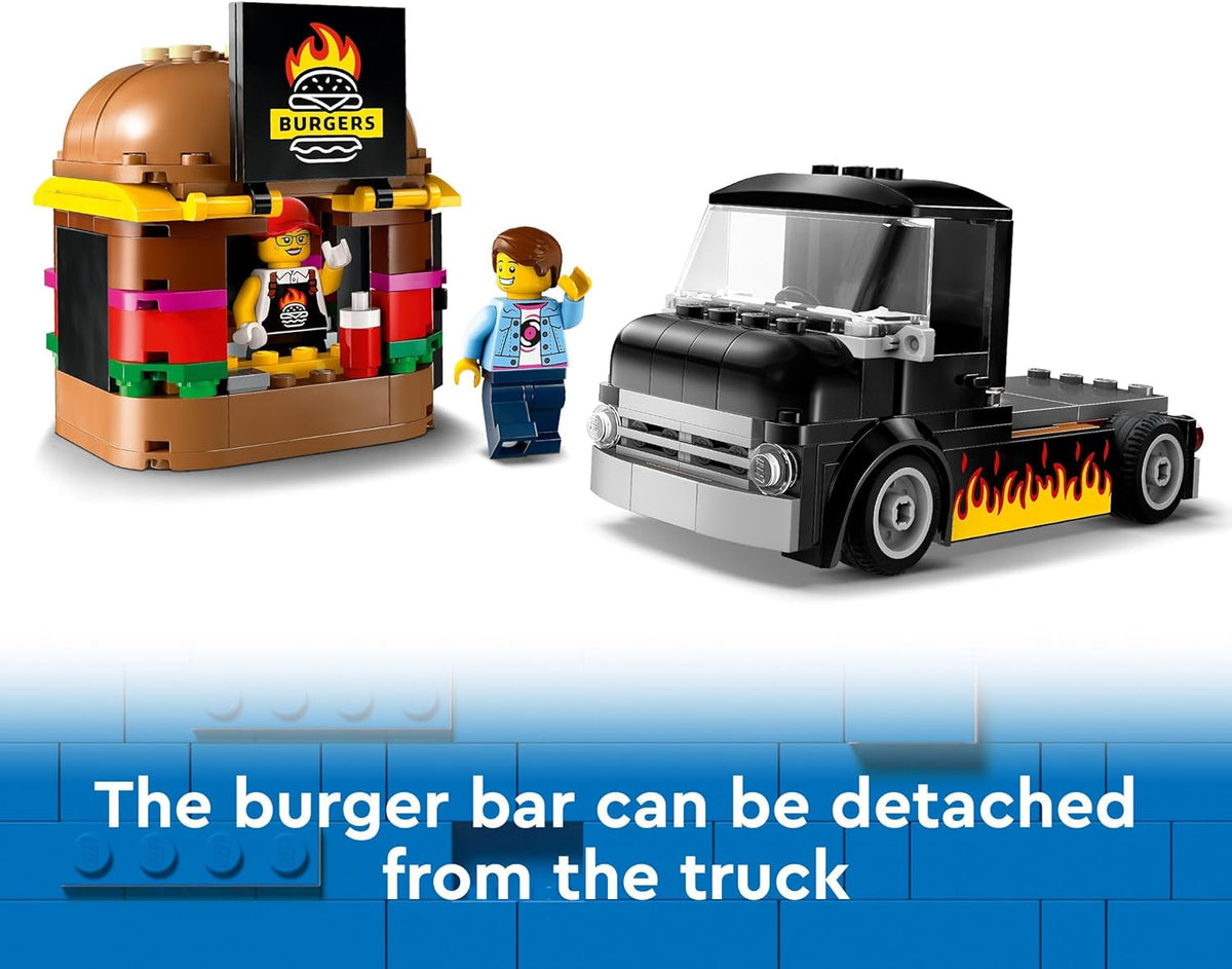 City Burger Van, Food Truck Toy for 5 plus Year Old Boys & Girls, Vehicle Building Toys, Kitchen Playset with Vendor Minifigure and Accessories, Imaginative Play Gifts for Kids 60404