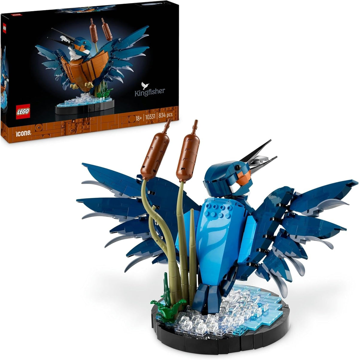 Icons Kingfisher Bird Set, Model Building Kit for Adults to Build with Water Setting Display Stand, Great Home and Office Desk Décor, Valentine'S Day Gifts for Women, Men, Her or Him, 10331