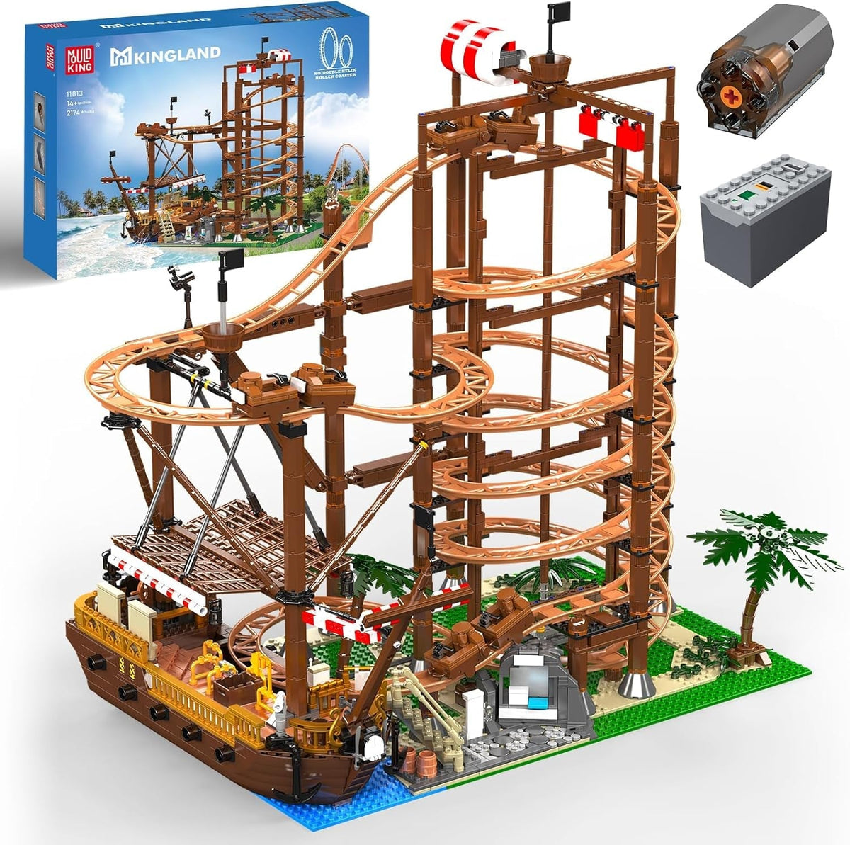 11013 Looping Roller Coaster Building Kit, Funfair Theme Park Building Kit with Roller Coaster and Pirate Ship, Model Kit for Adults (2174 Pieces)
