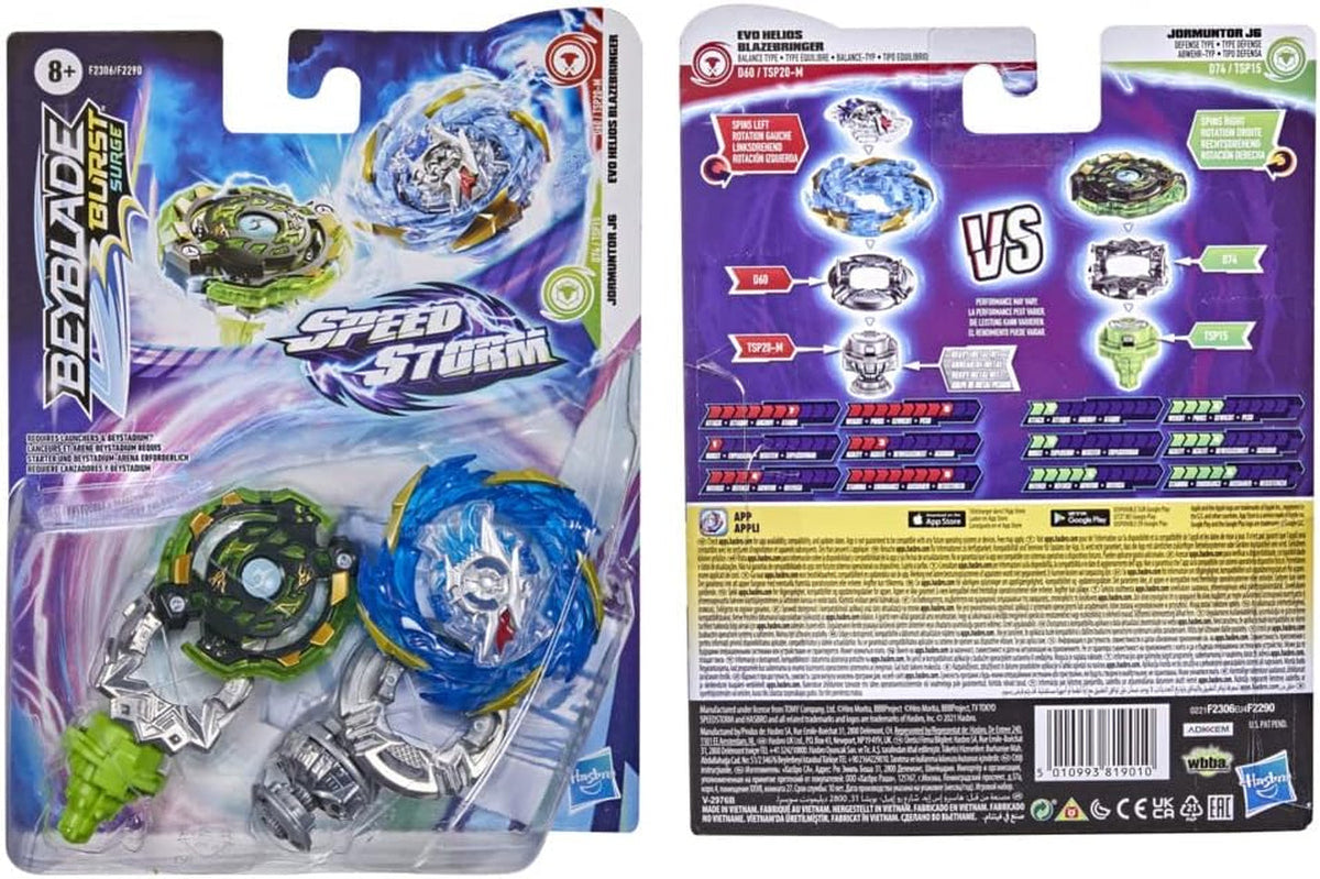 Beyblade Burst Surge Speedstorm Battle Pack Twin Packs - Evo Helios Blazebringer and Jormuntor J6