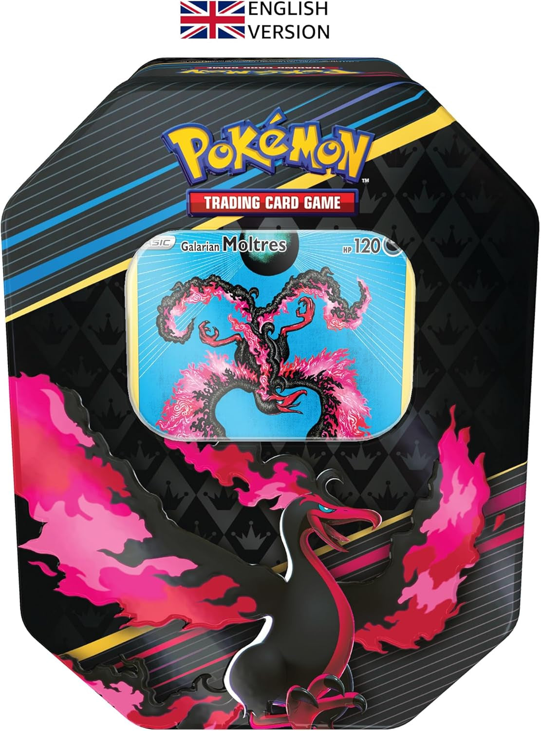 TCG: Crown Zenith Tin – Galarian Moltres (1 Foil Card & 4 Booster Packs)