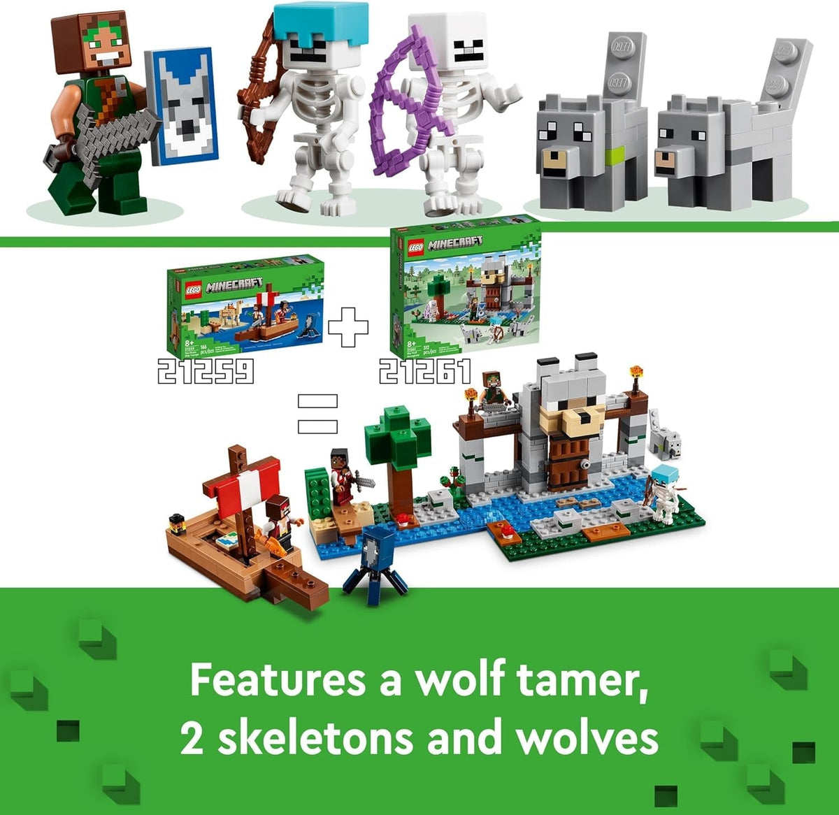 Minecraft the Wolf Stronghold Fortress Set, Building Toy for 8 plus Year Old Boys & Girls, Incudes Crafting Table, 2 Skeleton and Wolf Figures for Castle Action, Birthday Gift for Kids 21261