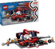 City F1 Pit Stop & Pit Crew with Ferrari Car Toy - Formula 1 Set Incl. a Driver Minifigure, 4 Mechanics, Spare Tyres & Wheel Guns - Building Toys for 6+ Year Old Boys & Girls - 60443