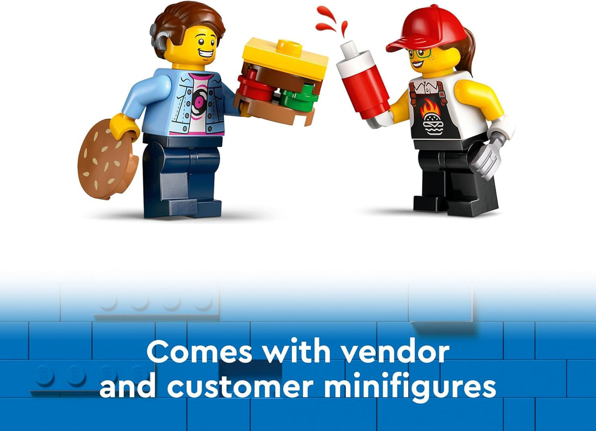 City Burger Van, Food Truck Toy for 5 plus Year Old Boys & Girls, Vehicle Building Toys, Kitchen Playset with Vendor Minifigure and Accessories, Imaginative Play Gifts for Kids 60404