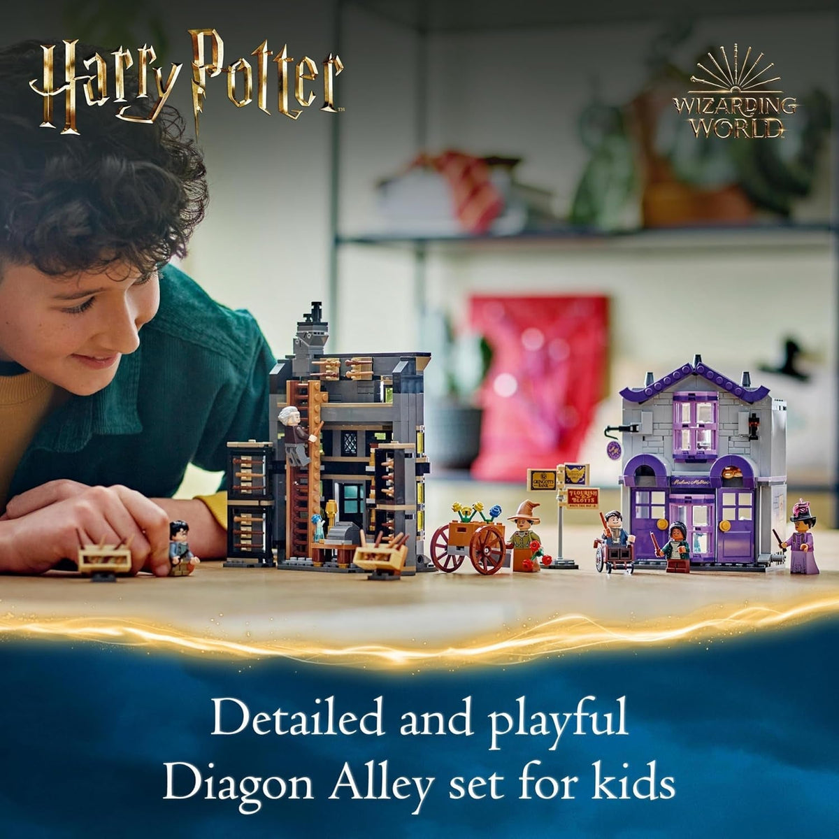 Harry Potter Ollivanders & Madam Malkin'S Robes Set, Collectible Diagon Alley Wand and Clothes Shop Toys for 8 plus Year Old Kids, Girls & Boys, with 6 Minifigures, Wizarding World Gifts 76439