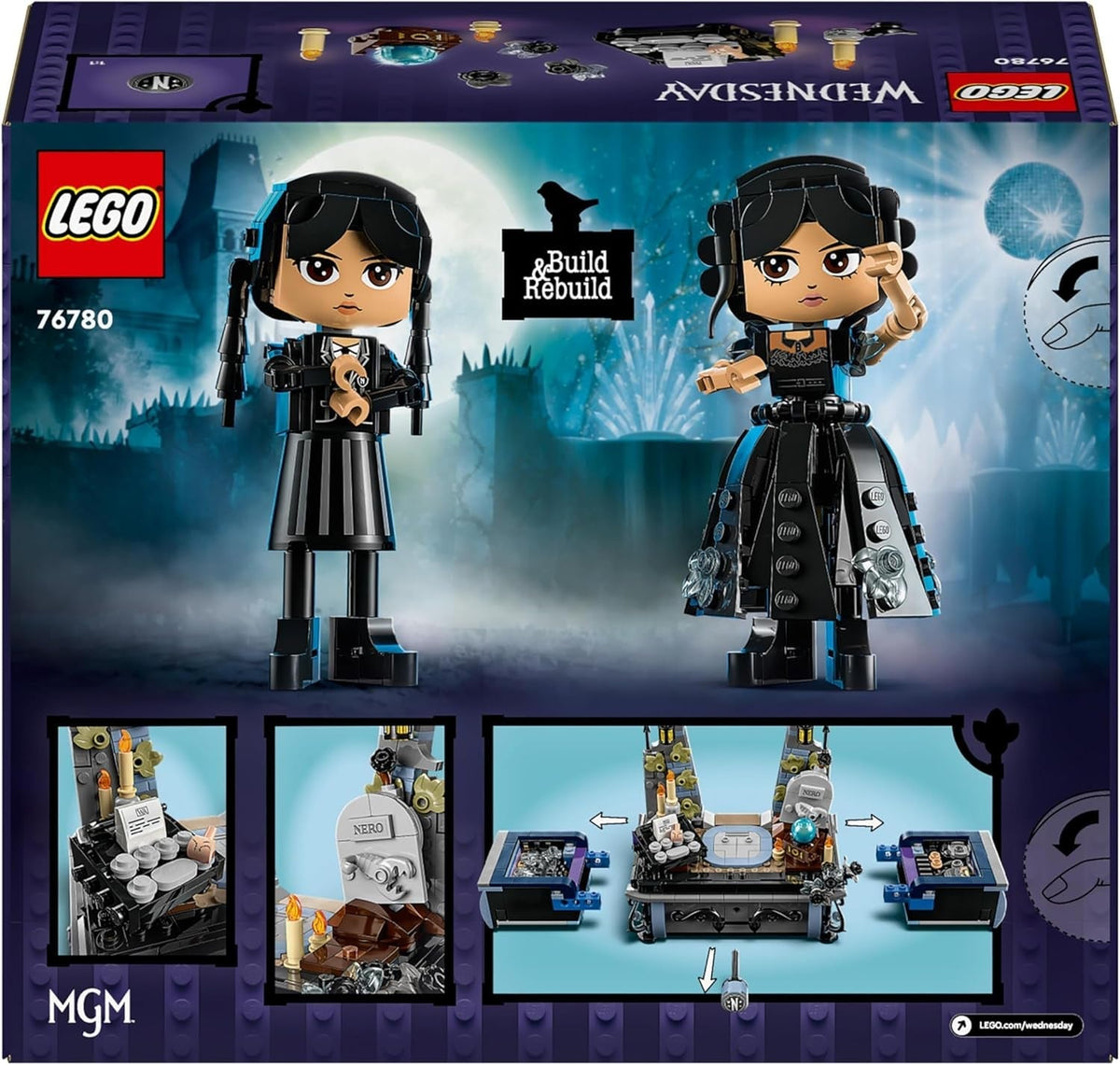 Wednesday Addams Figure Set, Collectible Building Toy for Kids, Includes 2 Faces & Outfits, plus Classic Character Thing for Creative Role Play, Birthday Gift for Girls and Boys 76780