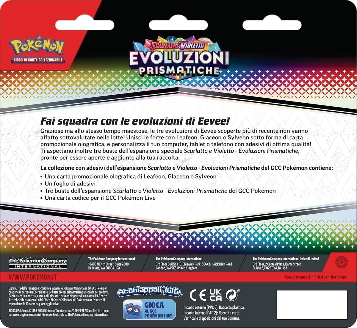 TCG: Leafeon Scarlet and Violet Expansion Sticker Collection - Prismatic Evolutions (One Holographic Promo Card and Three Expansion Packs)