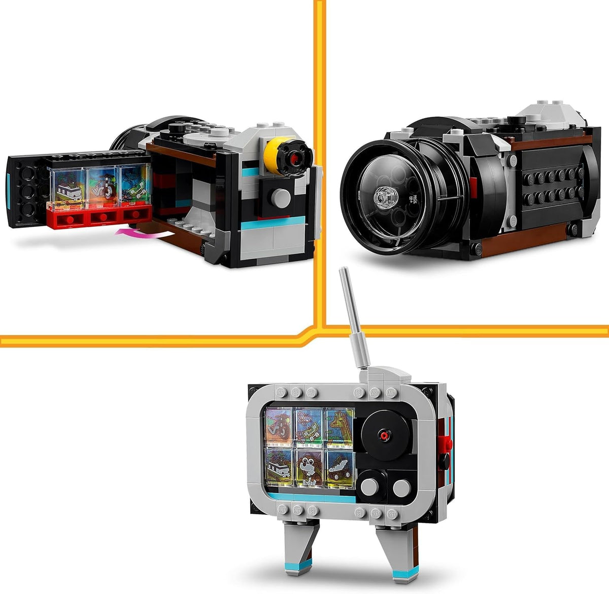 Creator 3In1 Retro Camera Toy to Video Camera to TV Set, Kids' Desk Decoration or Bedroom Accessories, Photography Gifts for Girls and Boys Aged 8 plus Years Old Who Enjoy Creative Play 31147