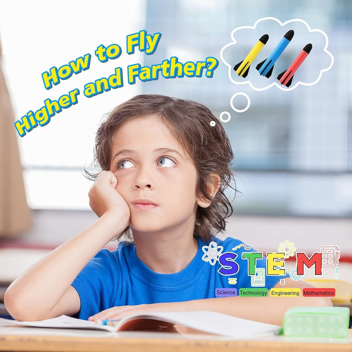 Toy Rocket Launcher for Kids with 6 Foam Rockets and Toy Air Rocket Launcher, STEM Gift for Boys and Girls Ages 3 Years and Up, Christmas Xmas Easter Egg Gifts Fun Outdoor/Indoor Toy for Kids