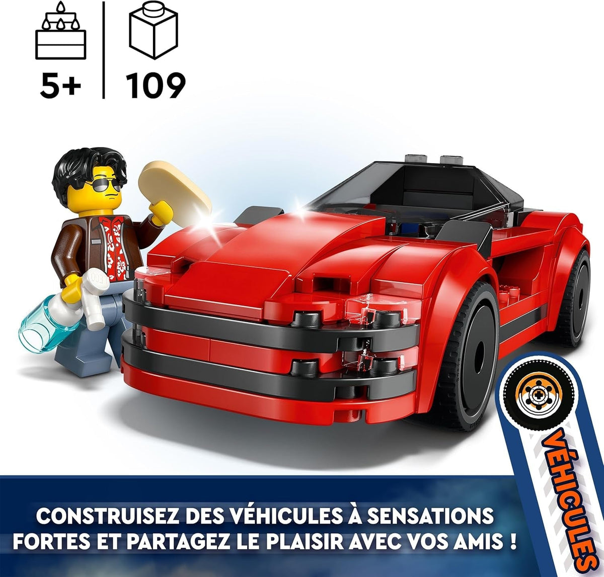 City Red Sports Car Toy - Race Car Toys for 5+ Year Old Boys & Girls - Educational Gifts for Birthdays & Holidays - Includes a Driver Minifigure & Accessories - 60448