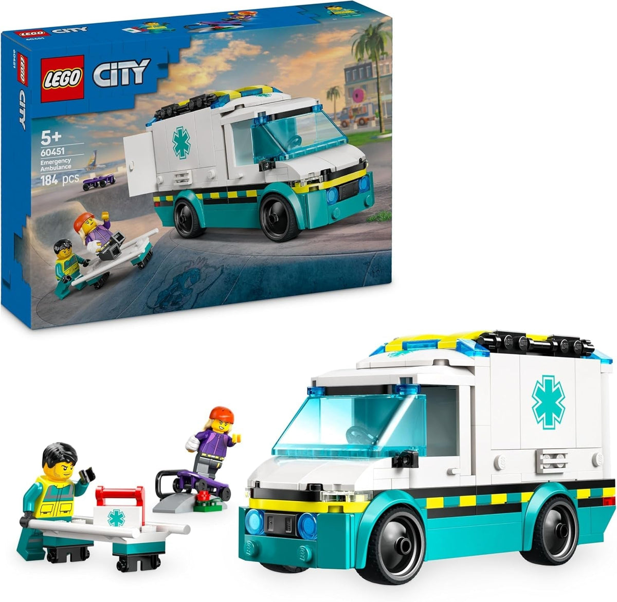 City Emergency Ambulance Toy with 2 Minifigures - Educational Learning Toys for 5+ Year Old Boys & Girls - Gift Ideas for Birthdays & Holidays - 60451