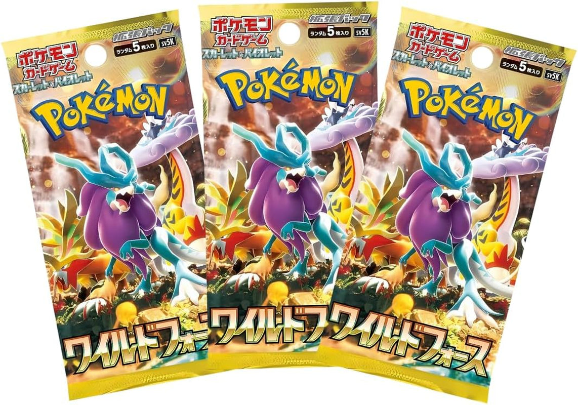3 X Wild Force Japanese Pokemon Booster Packs | Scarlet & Violet Set | Pokémon Trading Cards in 3 Booster Packs | TCYM Authenticated | Pokemon TCG Pack | Japanese Temporal Forces Booster Packs