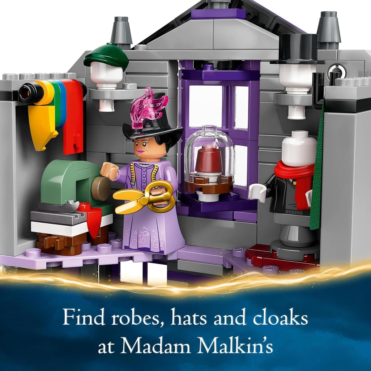 Harry Potter Ollivanders & Madam Malkin'S Robes Set, Collectible Diagon Alley Wand and Clothes Shop Toys for 8 plus Year Old Kids, Girls & Boys, with 6 Minifigures, Wizarding World Gifts 76439