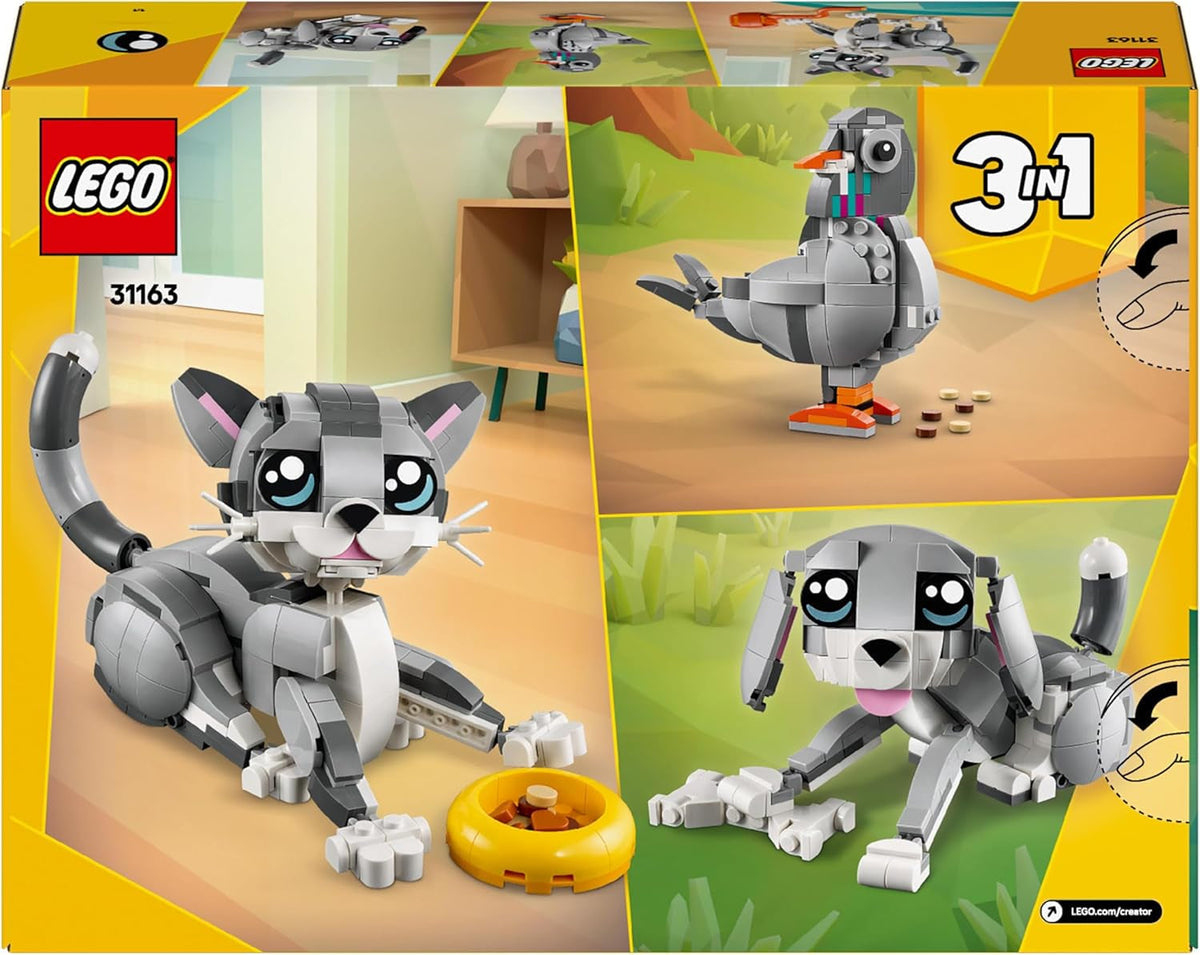 Creator 3In1 Playful Cat Toy - Transforms into a Pigeon or Pet Dog Figure - Animals Building Set for Kids, 8+ Year Old Girls & Boys - Creative Birthday Gift Idea - 31163