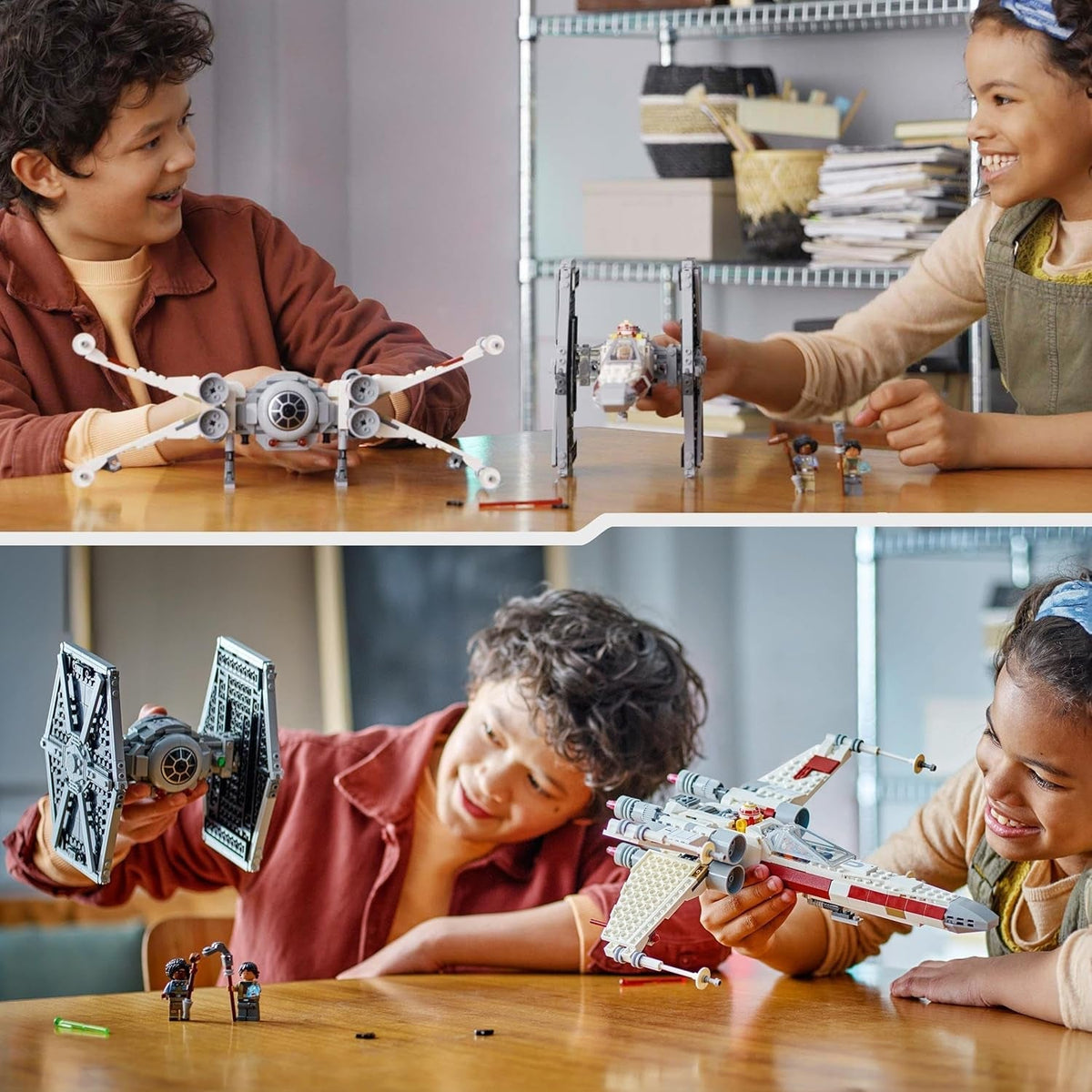 Star Wars TIE Fighter & X-Wing Mash-Up Set, Starfighter Building Toy for 9 plus Year Old Kids, Vehicles with 4 Minifigures and a Droid Figure, Creative Gift for Boys, Girls and Fans 75393