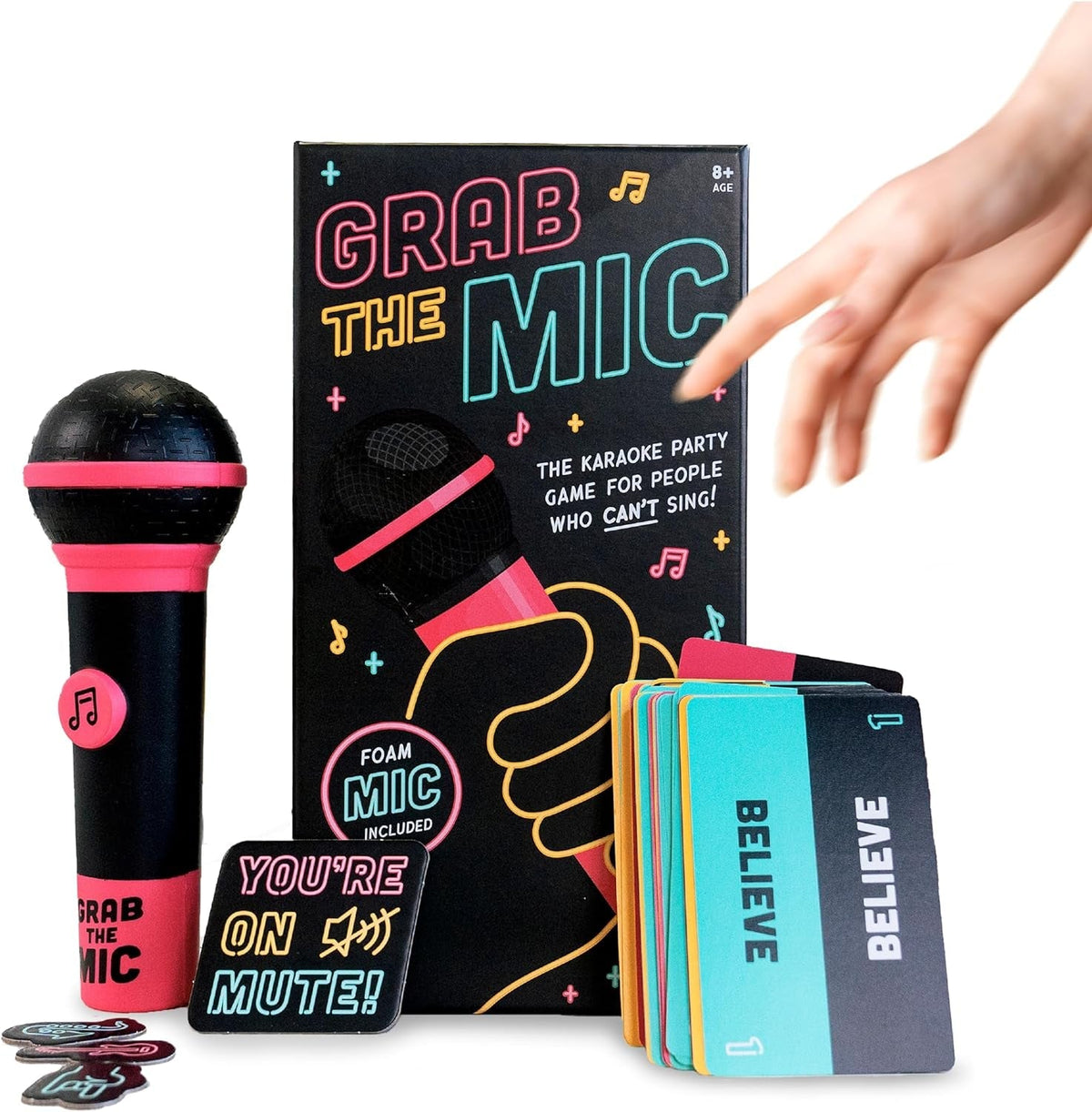 Grab the Mic - the Family Karaoke Game 8+ Year Olds, 2-10 Players - Board Game for Bad Singers - 250 Lyric Cards for Fun Hilarious Games Night, Birthday Party, Kids Gift