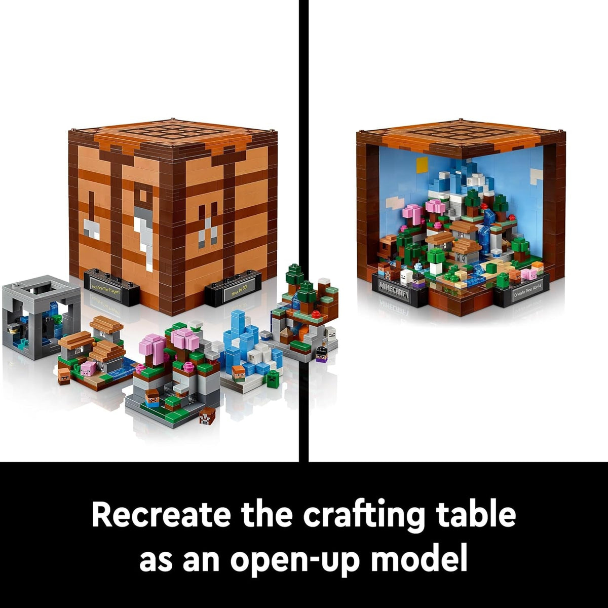 Minecraft the Crafting Table Model Kit for Adults to Build, Biome Set with 8 Characters Including Steve, Alex and Mobs, 15-Year Anniversary Gamer Gift for Men, Women, Him or Her 21265