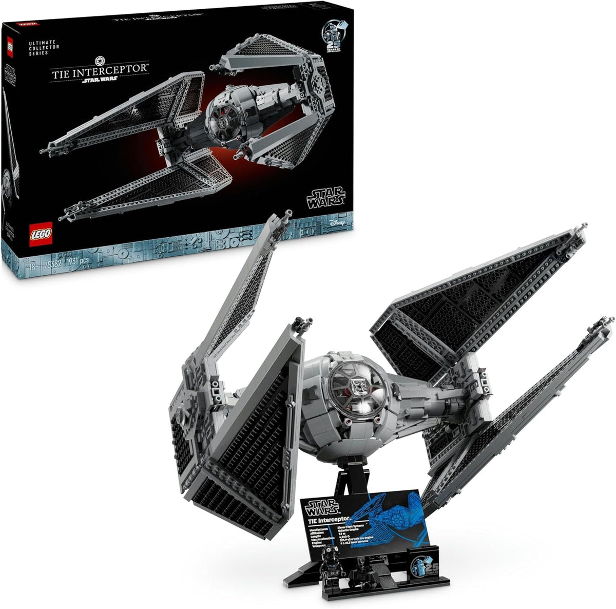 Star Wars TIE Interceptor UCS Vehicle Building Set, Model Kit for Adults to Build, with Pilot Minifigure & Droid Figure, Collectible Gifts for Men, Women, Him or Her 75382