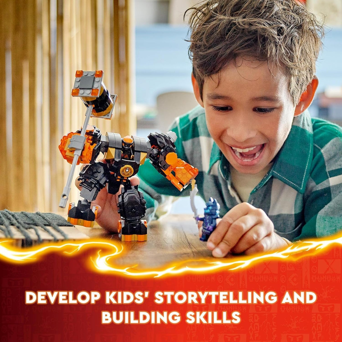 NINJAGO Cole’S Elemental Earth Mech, Action Figure Toy, Dragons Rising Building Set with Ninja Character Cole Minifigure, Gift for 7 plus Year Old Boys, Girls & Kids 71806