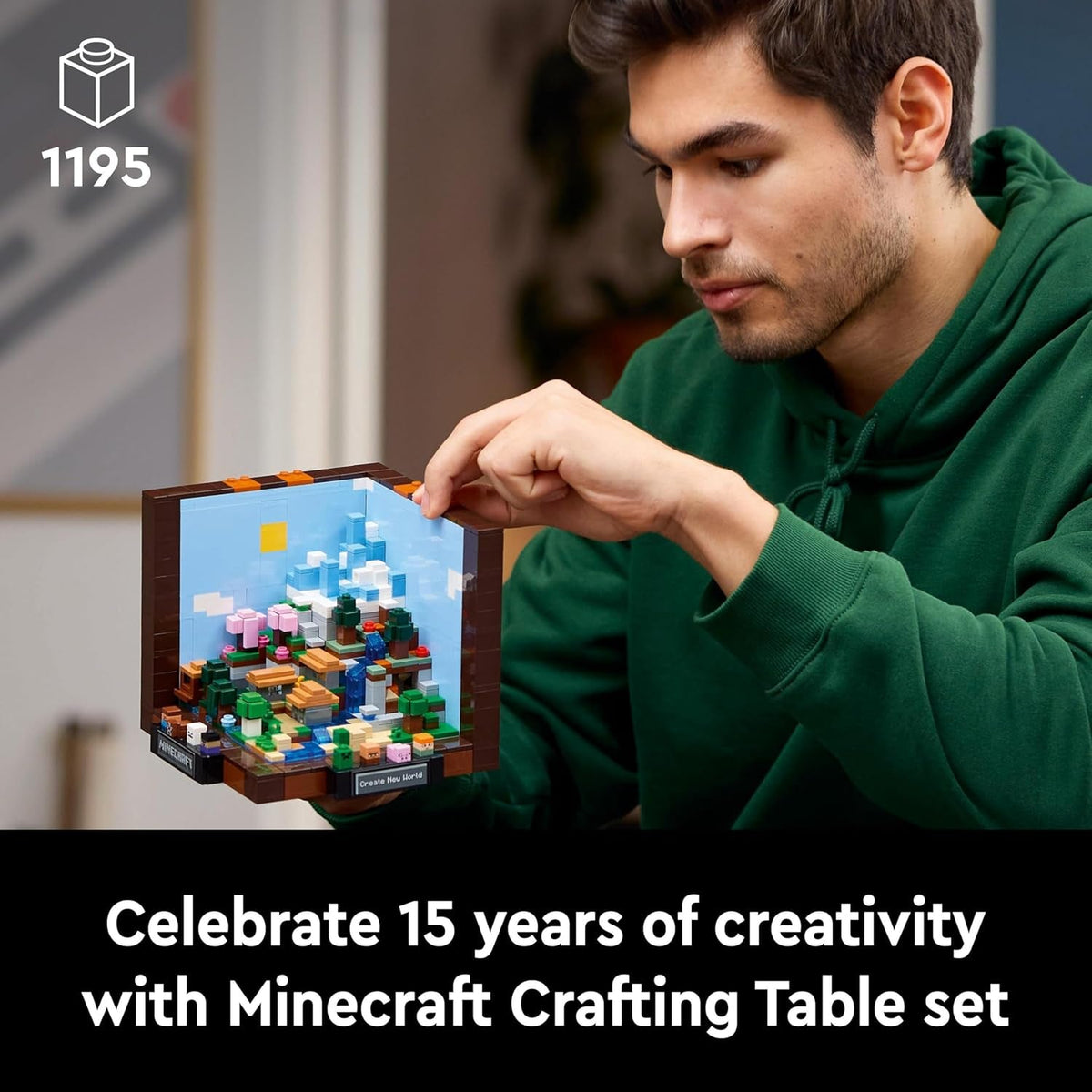 Minecraft the Crafting Table Model Kit for Adults to Build, Biome Set with 8 Characters Including Steve, Alex and Mobs, 15-Year Anniversary Gamer Gift for Men, Women, Him or Her 21265