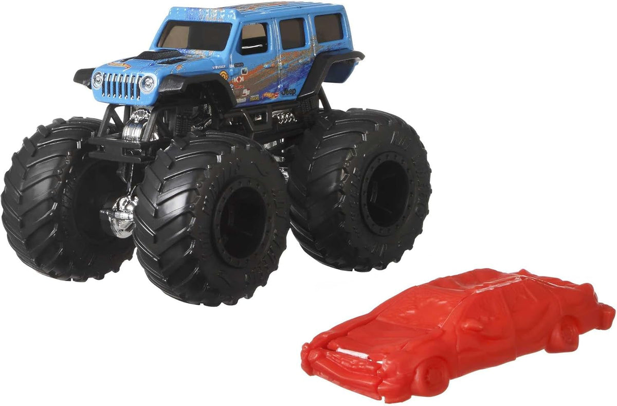 Monster Trucks Set, 1 Toy Truck in 1:64 Scale & 1 Crushable Car, Vehicle Play for Kids & Collectors (Styles May Vary), FYJ44