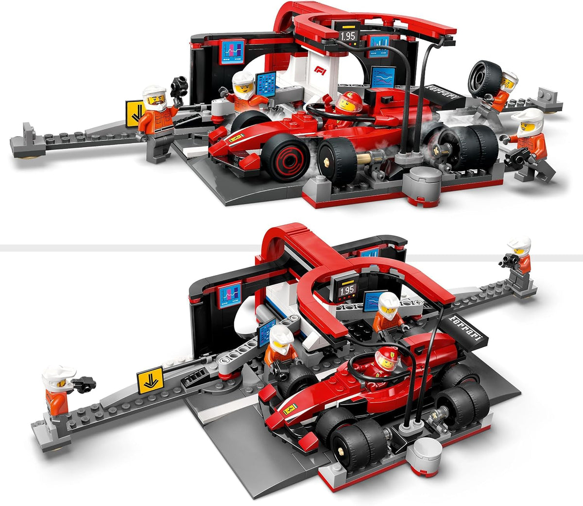 City F1 Pit Stop & Pit Crew with Ferrari Car Toy - Formula 1 Set Incl. a Driver Minifigure, 4 Mechanics, Spare Tyres & Wheel Guns - Building Toys for 6+ Year Old Boys & Girls - 60443