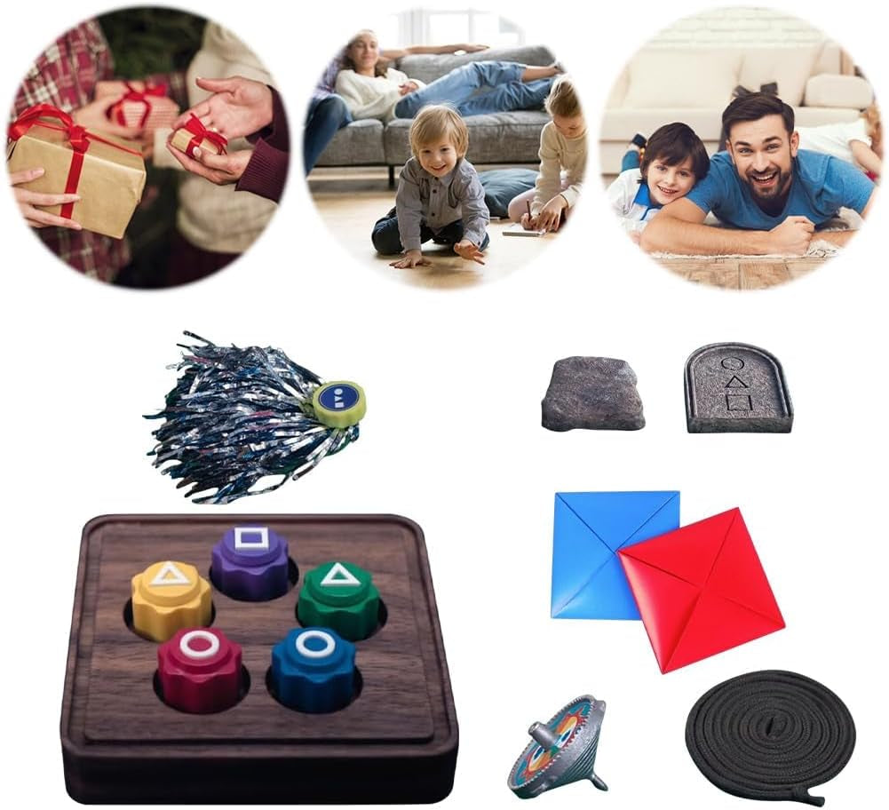 Gonggi Korean Traditional Play Game, Korean Folk Game Set - Gong-Gi, Biseokchigi, Paeng-Y, Jebi Chagi, DDAKJI Game Set, Family Travel Game (Set A)
