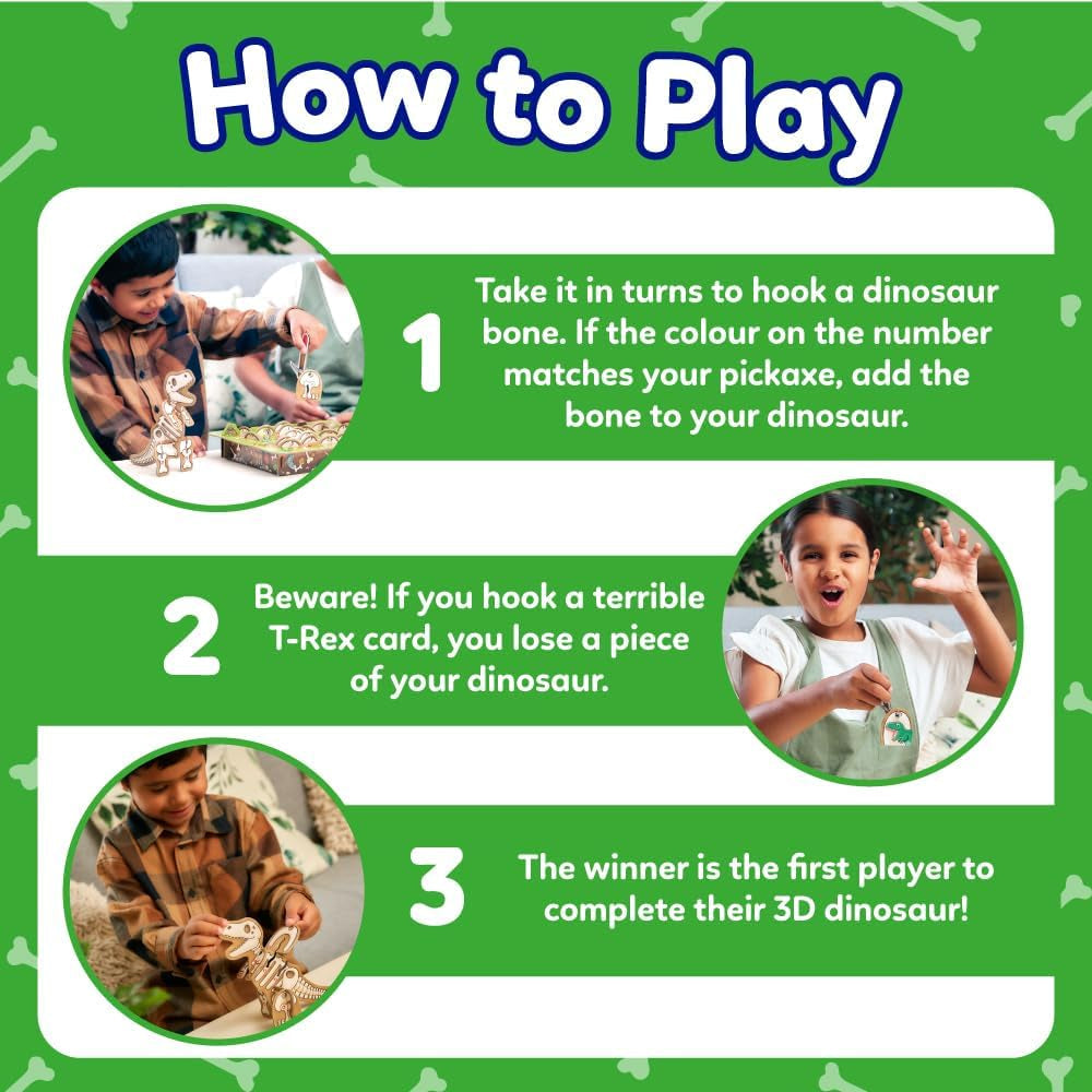 Dinosaur Dig Game - Matching and Memory Board Games for 4 Year Olds - Educational Dinosaur Toys for Boys and Girls - Build a 3D Dino - for Kids Age 4-8 - 2-4 Players