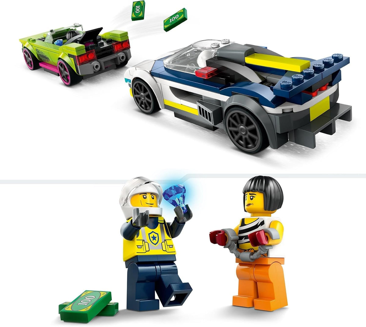 City Police Car and Muscle Car Chase, Racing Vehicle Toys for 6 plus Year Old Boys & Girls, Fun Gift for Kids Who Love Pretend Play, Includes Officer and Crook Minifigures 60415