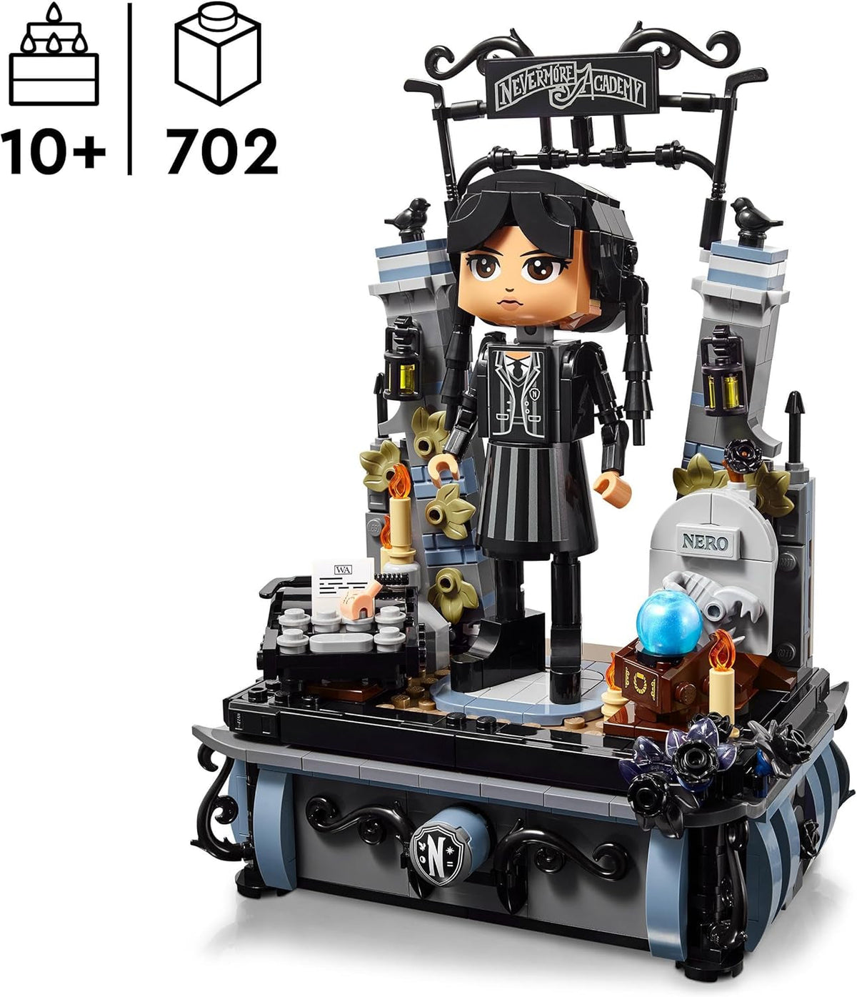 Wednesday Addams Figure Set, Collectible Building Toy for Kids, Includes 2 Faces & Outfits, plus Classic Character Thing for Creative Role Play, Birthday Gift for Girls and Boys 76780