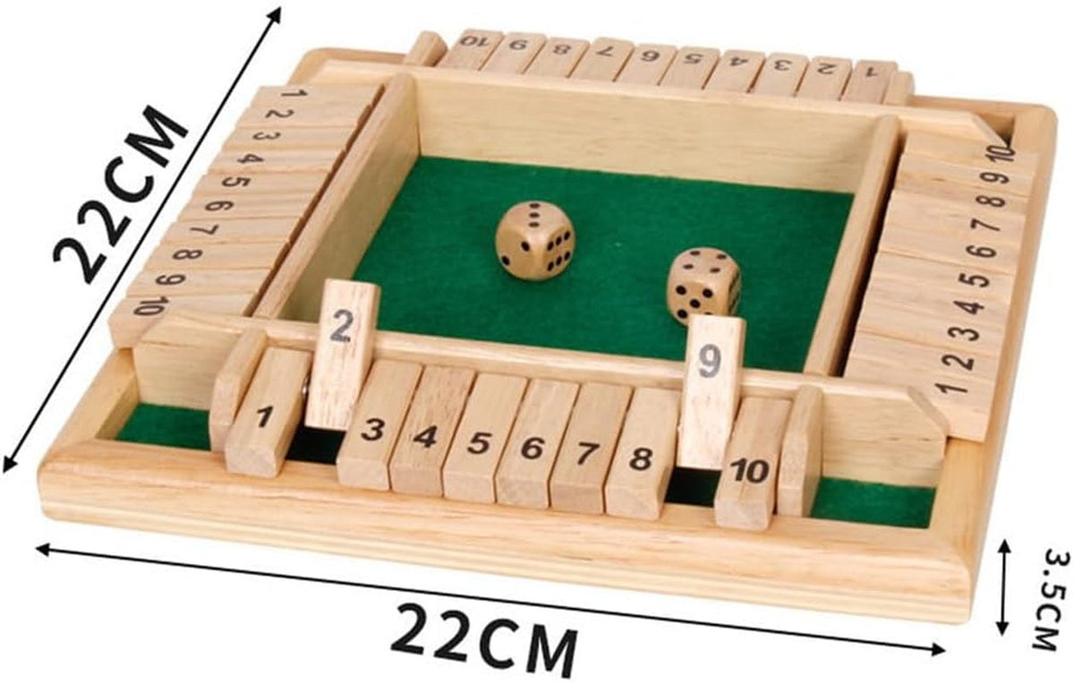 Wooden Board Game, 4 Player Shut the Box Game Dice Game Wooden Math Traditional Pub Board Dice Game Travel 4 Players Great Family Board Games Holiday Fun Game