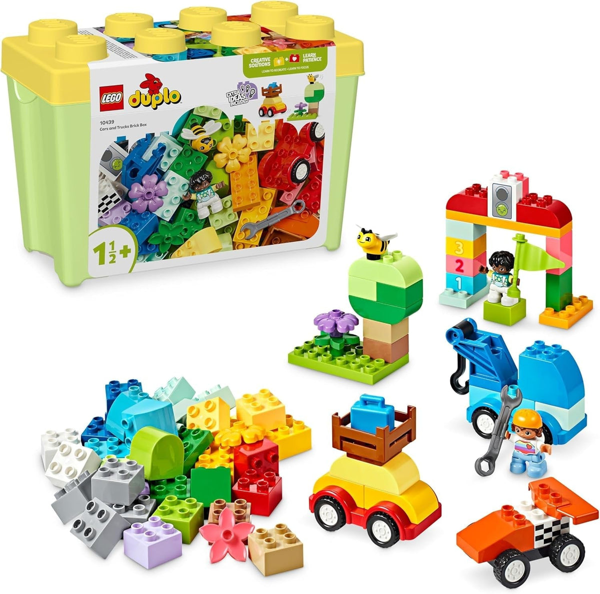 DUPLO Classic Cars and Trucks Brick Box Toddler Learning Toys, Features a Race Car and Truck Toy for 18 Month Old Boys & Girls, Creative Vehicle Set to Develop Fine Motor Skills 10439