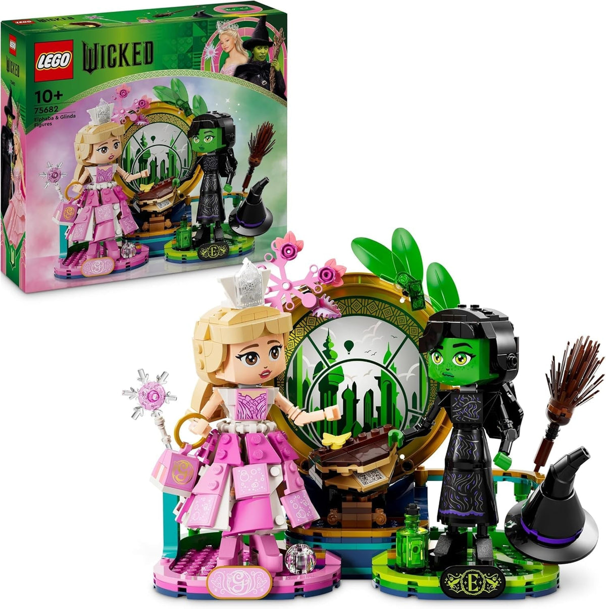 Wicked Elphaba & Glinda Figures, Building Toy Set for 10 plus Year Old Girls and Boys, with Buildable Characters and a Broom, Wizard of Oz-Themed Gift for Kids and Fans of the Movie 75682